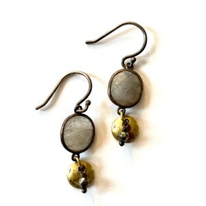 Delicate Gray Stone and Brass Drop Earrings